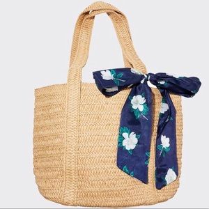 NEW Draper James Straw Bag with Floral Scarf